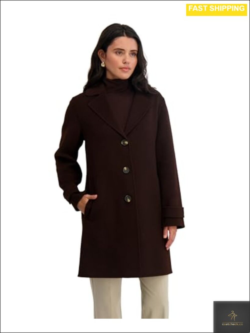 Double-Faced Wool Blend Topper Coat Single-Breasted Notch Lapel 36-Inch